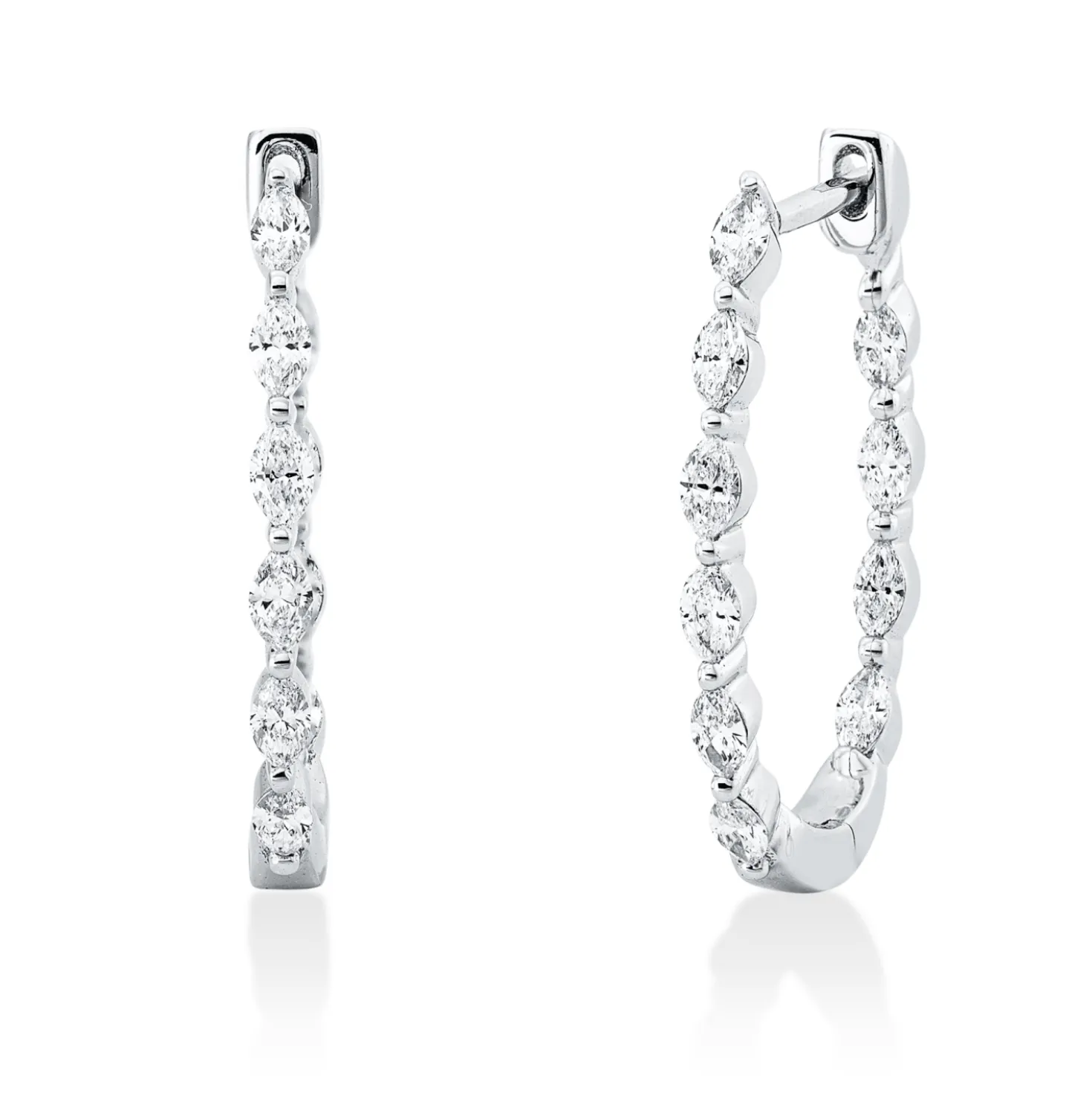 Creolen aus 750 Weißgold 20 Diamanten Navette-Schliff 0,42ct TW-SI 18,2x1,5mm