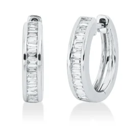 Creolen aus 750 Weißgold 33 Diamanten Trapez-Schliff 0,31ct TW-SI 13,8x3,2mm