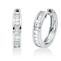 Creolen aus 750 Weißgold 26 Diamanten Baguette-Schliff 0,58ct TW-SI 14,9x3,4mm