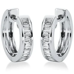 Creolen aus 750 Weißgold 29 Diamanten Baguette-Schliff 0,52ct TW-SI 14x1,7mm