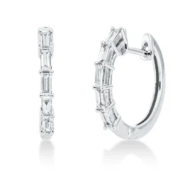 Creolen aus 750 Weißgold 10 Diamanten Baguette-Schliff 0,37ct TW-SI 16,1x1,9mm