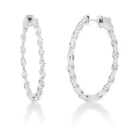 Creolen aus 750 Weißgold 34 Diamanten Navette-Schliff 0,89ct F-SI 26,1x1,4mm