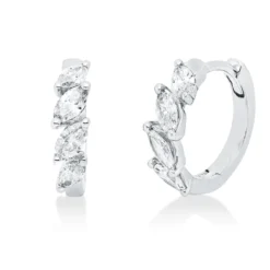 Creolen aus 750 Weißgold 8 Diamanten Navette-Schliff 0,39ct TW-PI 11,9x2,9mm
