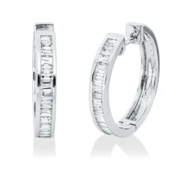Creolen aus 750 Weißgold 41 Diamanten Baguette-Schliff 1,01ct TW-SI 20,8x3,5mm