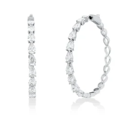Creolen aus 750 Weißgold 18 Diamanten Tropfen-Schliff 2,8ct TW-SI 34x3,1mm