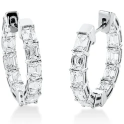 Creolen aus 750 Weißgold 22 Diamanten Smaragd-Schliff 5,14ct F-VSI 22,7x3,5mm