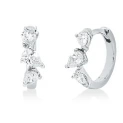 Creolen aus 750 Weißgold 6 Diamanten Tropfen-Schliff 0,48ct TW-PI 11,8x4mm