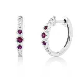 Creolen aus 585 Weißgold 6 Rubine 0,18ct rot 12 Diamanten 0,09ct TW-SI 15,3x3mm