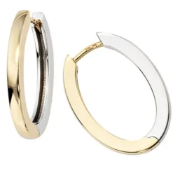 Creolen Creole Ohrringe 21.1mm, 585 Gold bicolor, gelb/weiß kombiniert