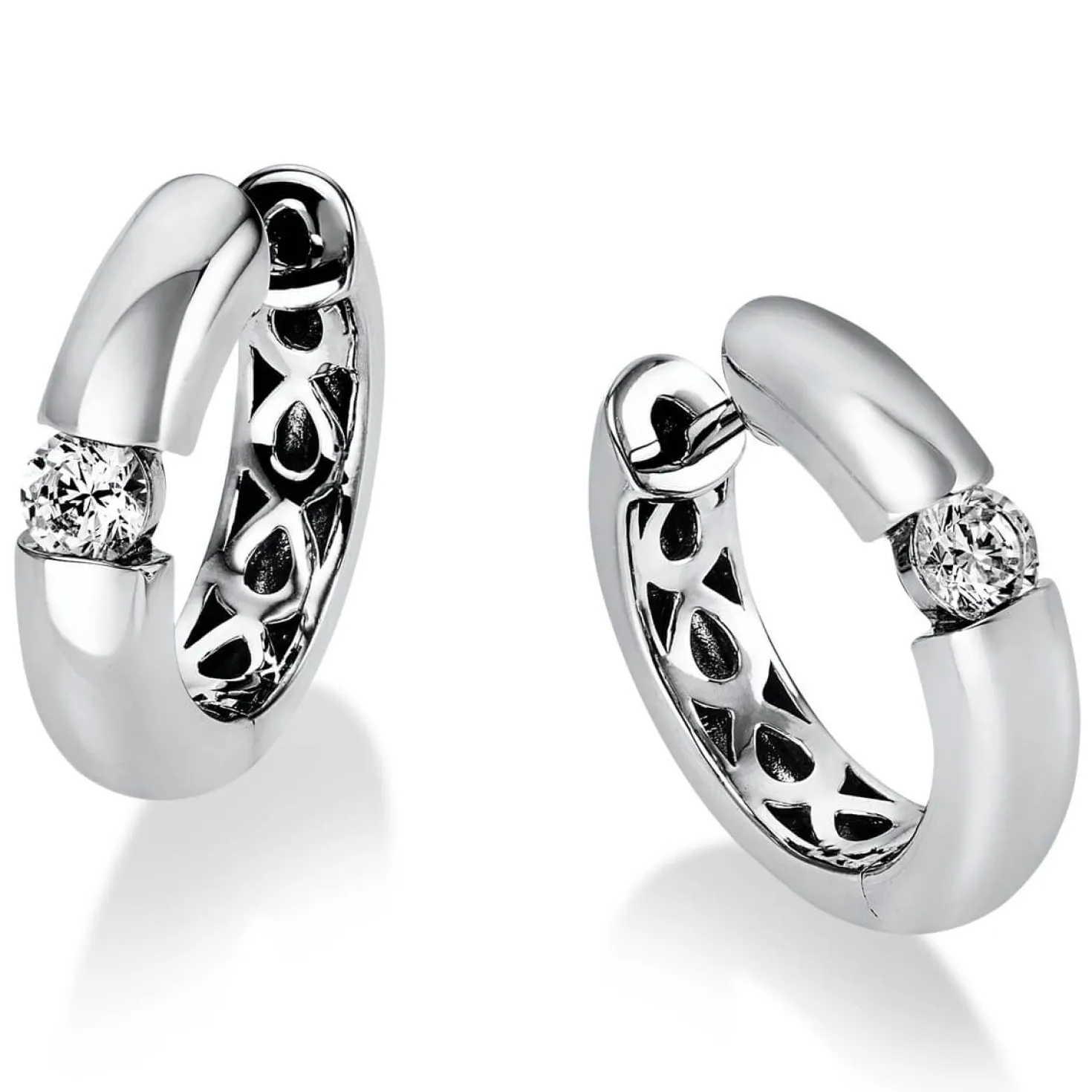 Creolen 750 Gold Weißgold 2 Brillanten 0,30 Ct. B: 16,9mm, H: 16,3mm, S: 3,8mm