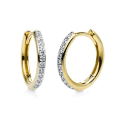 Creolen klein schmal aus 750 Gelbgold 24 Brillanten 0,16ct TW-SI 13,8x1,8mm