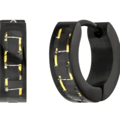 Creolen 13,4mm Klappcreolen aus Edelstahl, schwarz lackiert mit Carbon-Einlagen