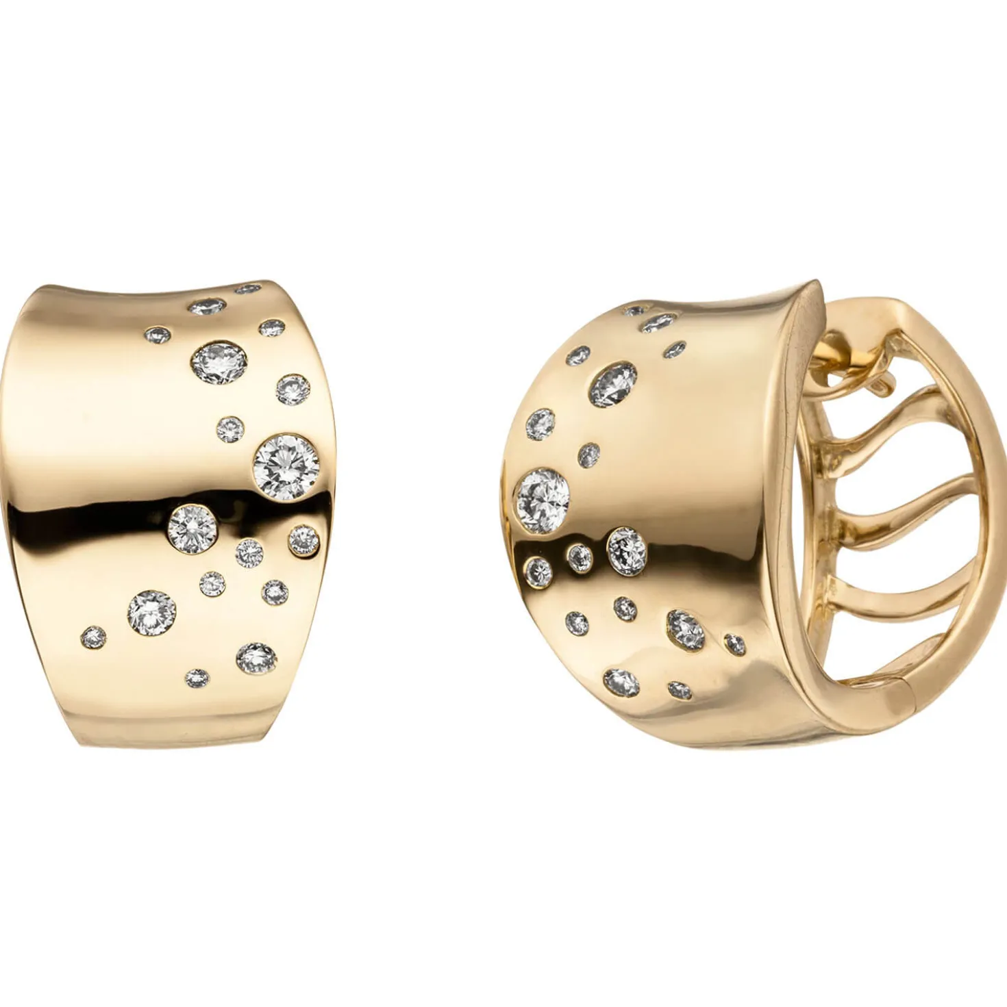 Creolen 10mm Klappcreolen 34 Diamanten 0.26Ct W/SI breit gewölbt 585 Gelbgold