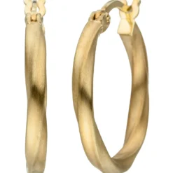 Creolen 19,7mm Klappcreolen Ohrringe gedreht matt, 925 Silber Gelbgold vergoldet
