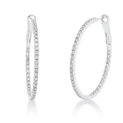 Creolen schmal aus 750 Weißgold 86 Brillanten 1,34ct TTLB-SI 36,6x1,8mm