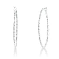 Creolen schmal aus 750 Weißgold 130 Brillanten 0,5ct TW-SI 34,8x1,4mm