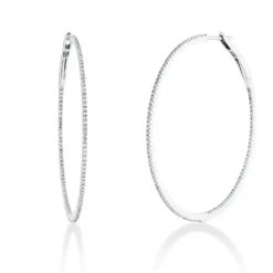 Creolen schmal aus 750 Weißgold 220 Diamanten 0,68ct TW-SI 44,2x0,9mm