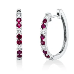 Creolen 750 Weißgold 12 Rubine 0,55ct rot 8 Brillanten 0,27ct TW-VSI/SI 19,6x2,2mm
