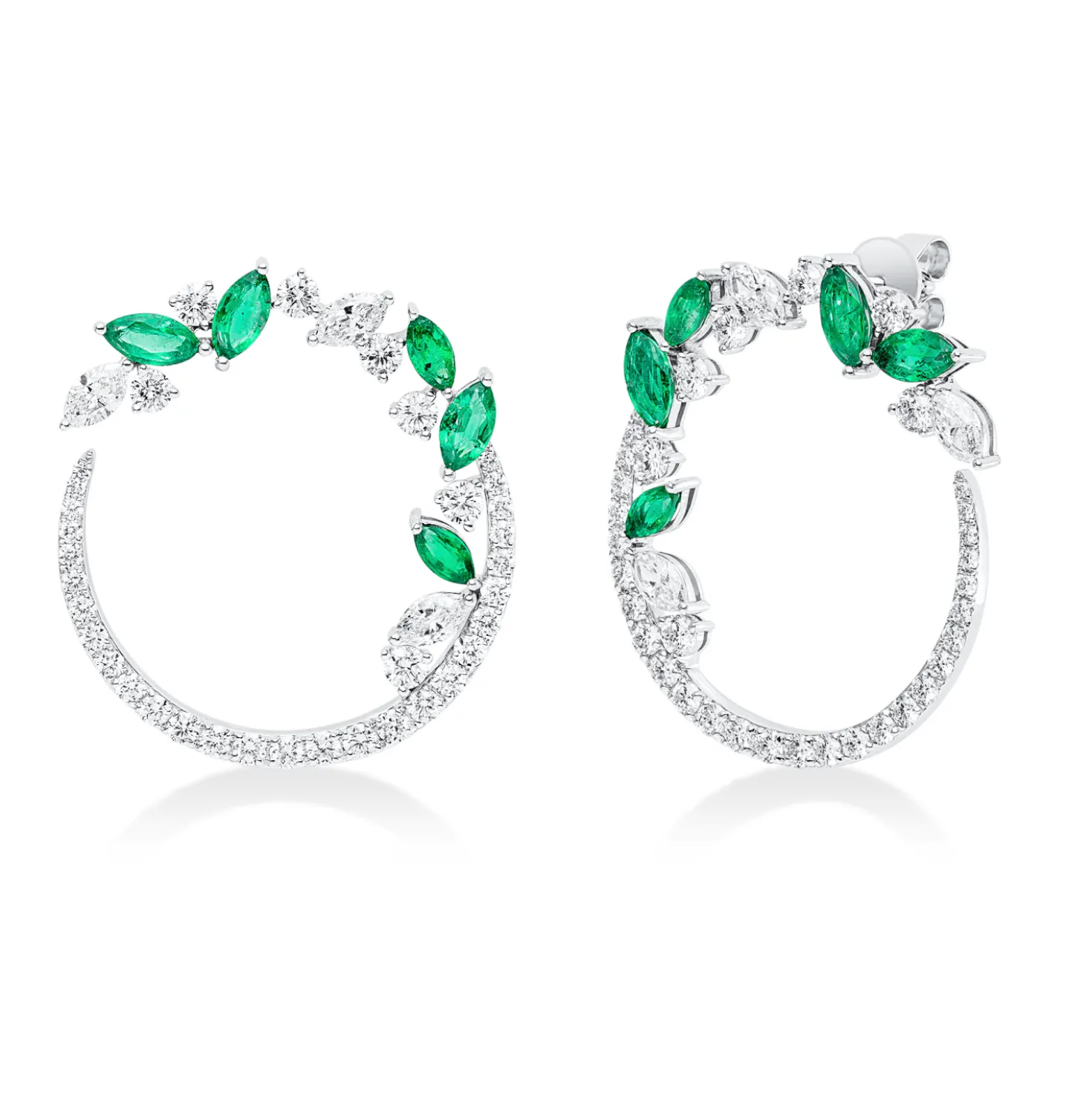 Creolen 750 Weißgold 10 Smaragde 2,08ct grün 76 Diamanten 3,06ct F-VSI 30,9x3,1mm