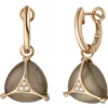 Creolen 12,7x23,6mm graue Mondstein-Cabochon 12 Diamanten 0.07Ct 585 Rotgold