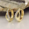 Creolen 13x5mm Klappcreolen, bicolor mit weißen Zirkonia, 375 Gold Gelbgold