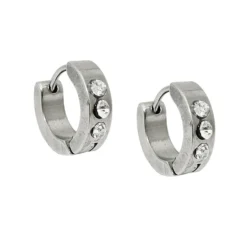 Creolen 12x4mm Klappcreolen Ohrringe glänzend mit weißen Zirkonia Edelstahl