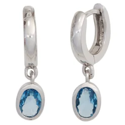 Creolen 5,4x21,3mm Ohrringe aus 925 Silber Zirkonia hellblau oval facett Damen
