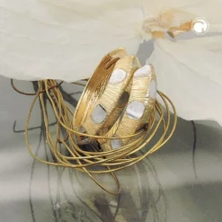 Creolen 14x3mm Ohrringe mit Muster, 375 Gold Gelbgold bicolor Ohrschmuck
