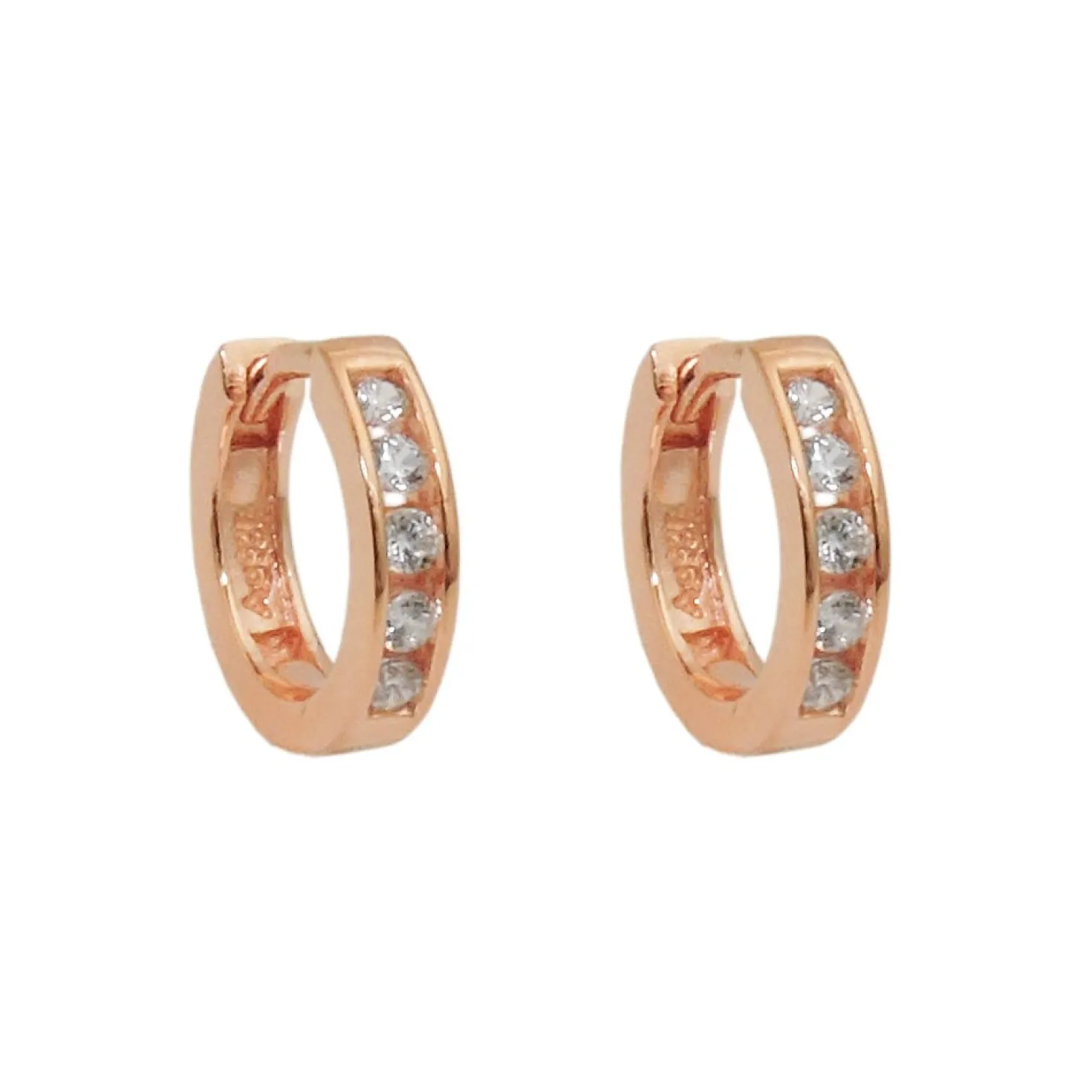 Creolen 12x2,5mm Ohrringe mit weißen Zirkonia 925 Silber Rotgold vergoldet