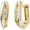 Creolen 4,5x15,5mm Ohrringe mit Zirkonia 375 Gold Gelbgold Weißgold bicolor