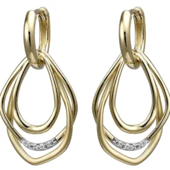 Creolen 14,3x28,2mm 925 Silber 2-teilig gold vergoldet 10 Zirkonia Ohrhänger
