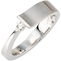 Damenring Ring aus 585 Gold Weißgold mit Diamant 0.07Ct Brillant