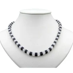 Designerkette Collier aus Onyx & Bergkristall, 925 Silber Würfel schwarz-weiß