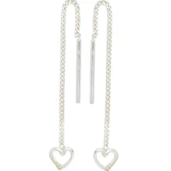 Durchzieher Ohrhänger 5,1x57,2mm Herz aus 925 Silber Ohrschmuck rhodiniert Damen