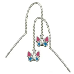 Durchzieher Schmetterling pink blau echtes 925 Silber Kinder Silberohrringe