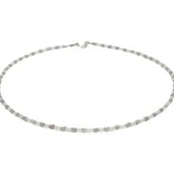 Edelsteinkette aus echtem Mondstein & Labradorit weiß-grau facettiert 925 Silber