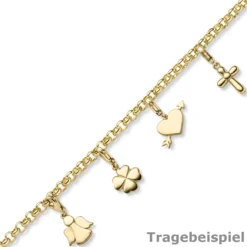 Einhänger Kleeblatt Glücksklee Charm aus 585 Gold Gelbgold glänzend 10x20,5mm