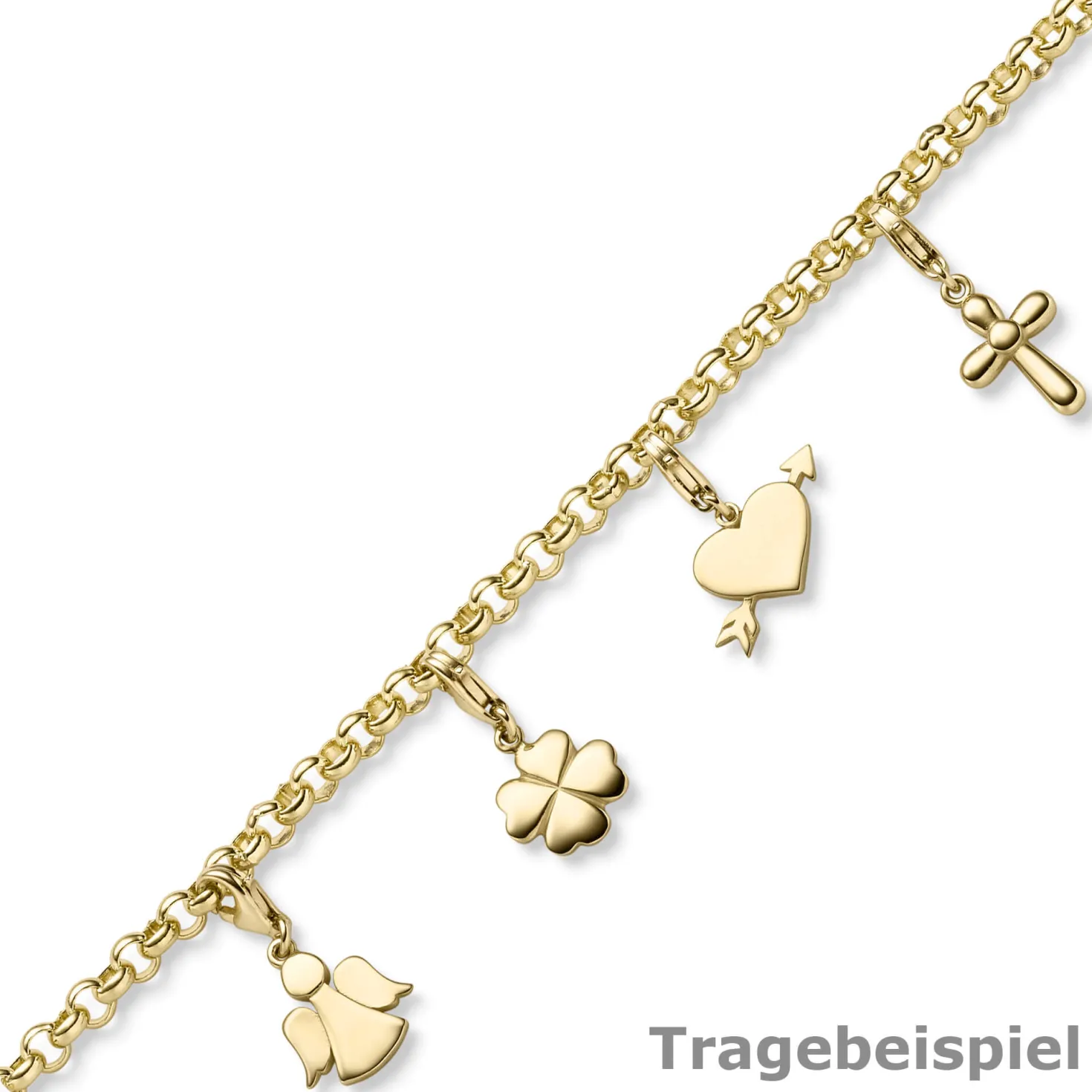 Einhänger Kleeblatt Glücksklee Charm aus 585 Gold Gelbgold glänzend 10x20,5mm