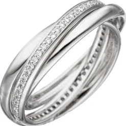 3-er Ring 58 Diamanten Brillanten 0.29Ct W/SI rundum 585 Gold Weißgold