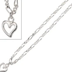 Fußkettchen Figarokette Fußkette Fußschmuck Herz aus 925 Silber 25cm