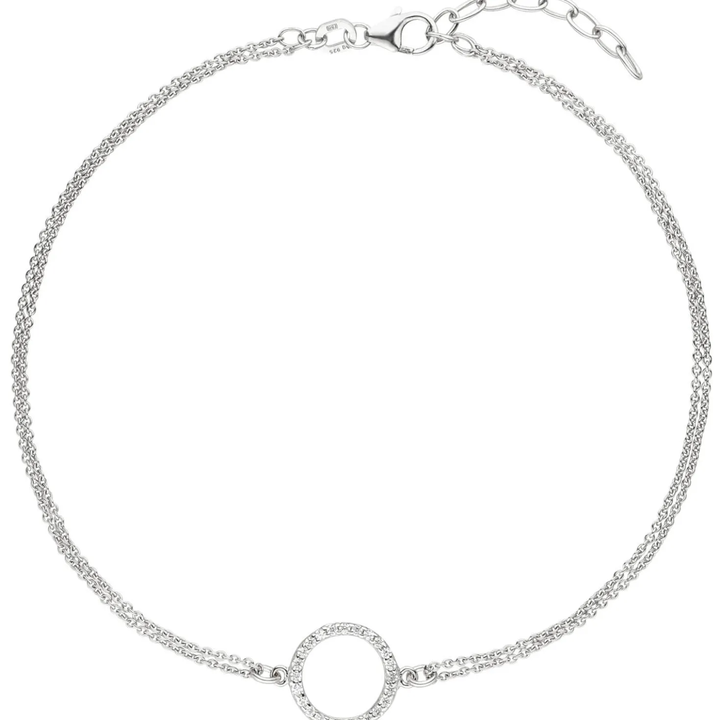 Fußkettchen Fußkette mit Kreis 925 Silber 2-reihig 24 Zirkonia 26cm Fußschmuck