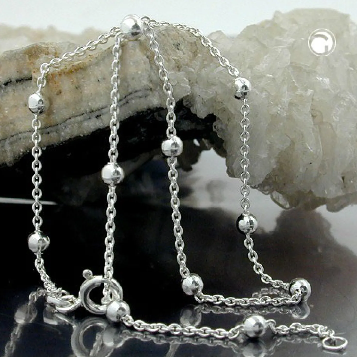 Fußkette Rundankerkette Kette mit 12 Kugel 925 Silber 25cm Fußschmuck