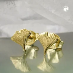 Ginkgoblatt Stecker Ohrstecker Ohrschmuck aus 375 Gold Gelbgold, Damen