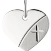 Gravurplatte Herz mit Kreuz aus 925 Silber rhodiniert teilmatt