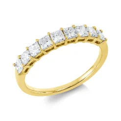 Halb-Memoire Ring 750 Gelbgold 9 Diamanten Prinzess-Schliff 0,87ct TW-SI B:3,2mm