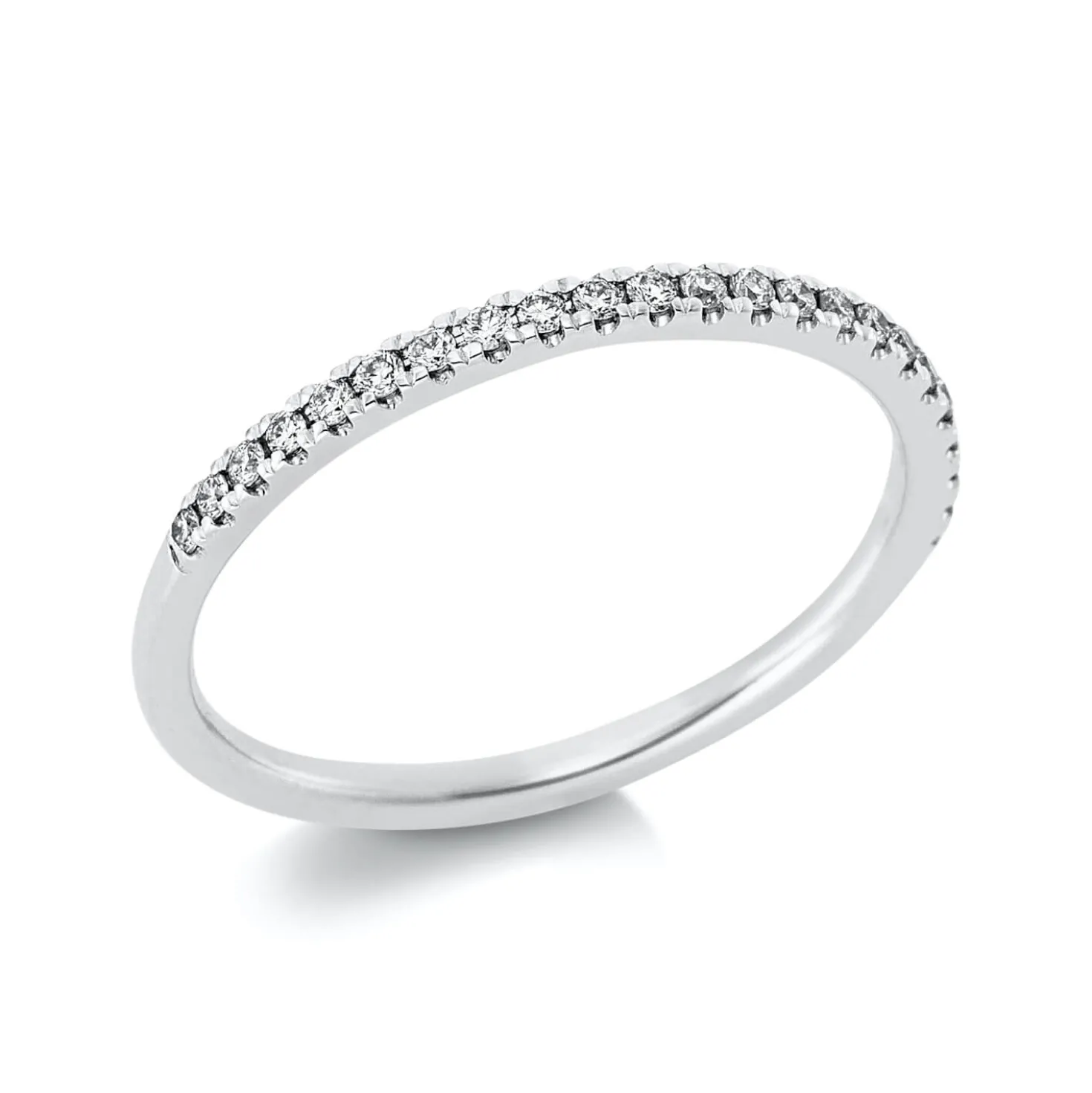 Halb-Memoire Ring schmal aus 750 Weißgold 23 Brillanten 0,14ct TW-SI B:1,7mm