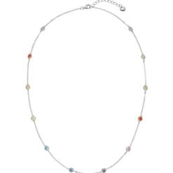 Halskette Ankerkette Collier aus 925 Silber rhodiniert 12 bunte Zirkonia 42-45cm