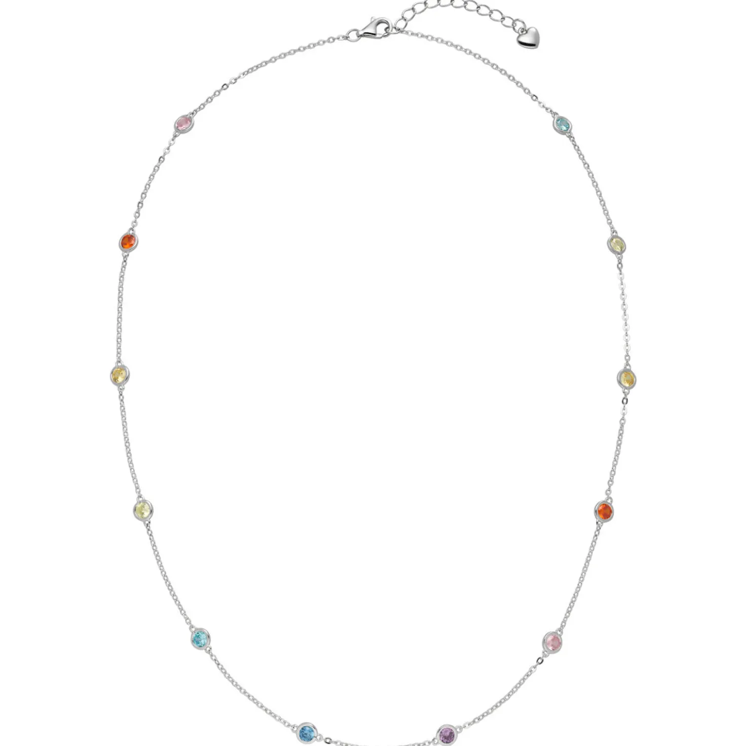 Halskette Ankerkette Collier aus 925 Silber rhodiniert 12 bunte Zirkonia 42-45cm