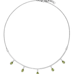Halskette Collier aus 585 Gold Weißgold 5 Peridote grün Tropfen L: 44cm