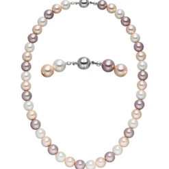 Halskette Collier aus Muschelkernperlen Ø 10mm Pastelltöne mehrfarbig 45cm
